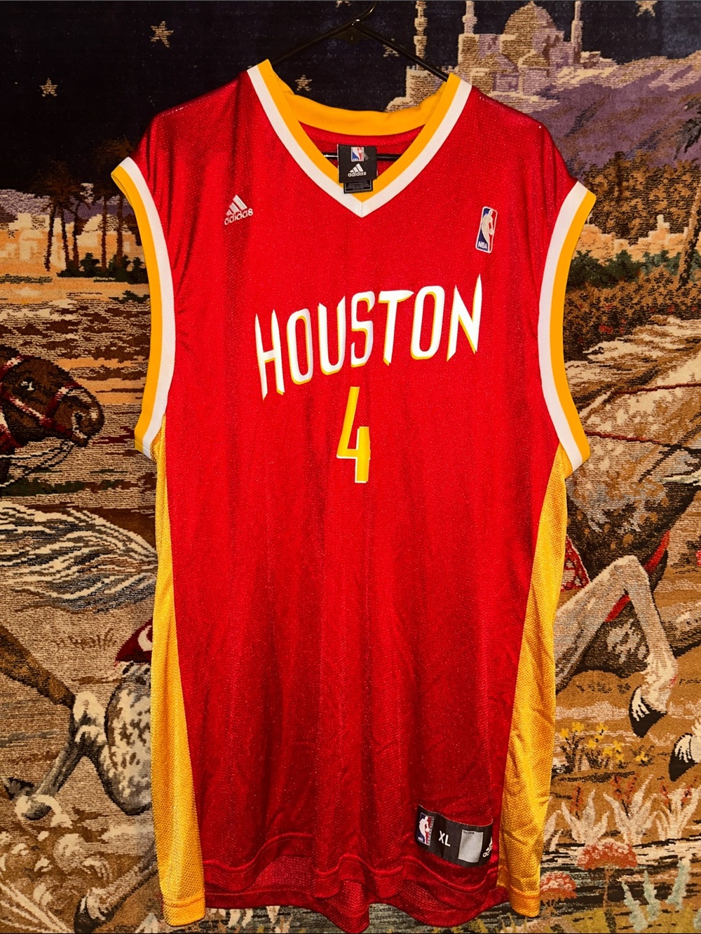 adidas Houston Red and Gold Basketball Jersey #4
